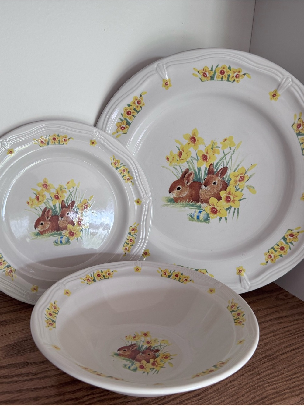 ‘95 Vintage Bunny Domestications 3pc Stone Dish Cottagecore Set